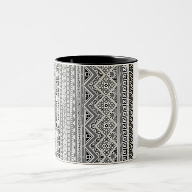Gray white aztec patterns design Two-Tone coffee mug (Right)