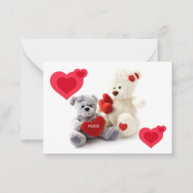 Gray & White Bear & Hearts Valentines Kids Cards (Front)