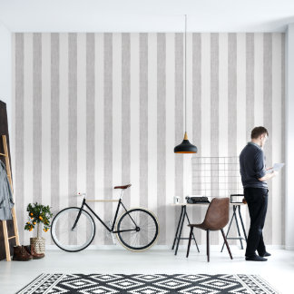 Gray White Big Stripe Minimalist Scandi Farmhouse Wallpaper