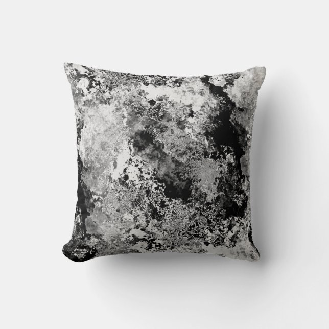 Gray White & Black Abstract Textured Pattern Throw Pillow (Front)