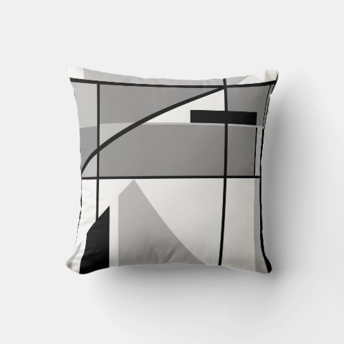 Gray White Black Abstract Triangles and Lines Throw Pillow