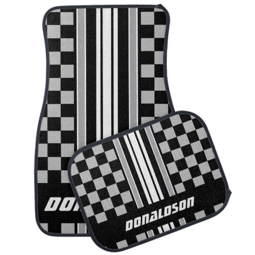 Gray White  Black Checks  Stripes  Personalize Car Floor Mat