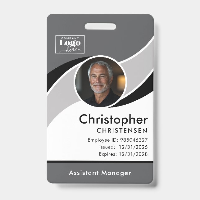 Gray White Black Corporate Employee ID Badge (Front)
