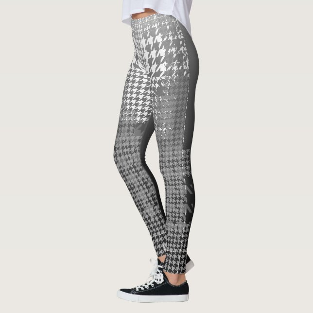 Gray White Black Houndstooth Check Ombre Leggings (Left)