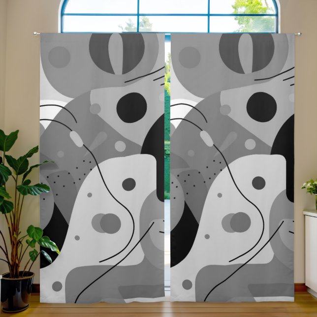Gray white black, whimsical shapes modern design blackout curtains (Living Room)