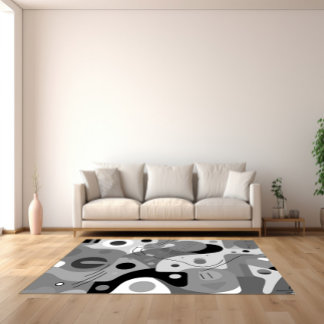 Gray white black, whimsical shapes modern design rug