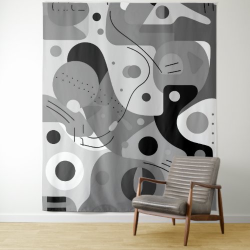Gray white black whimsical shapes modern design tapestry
