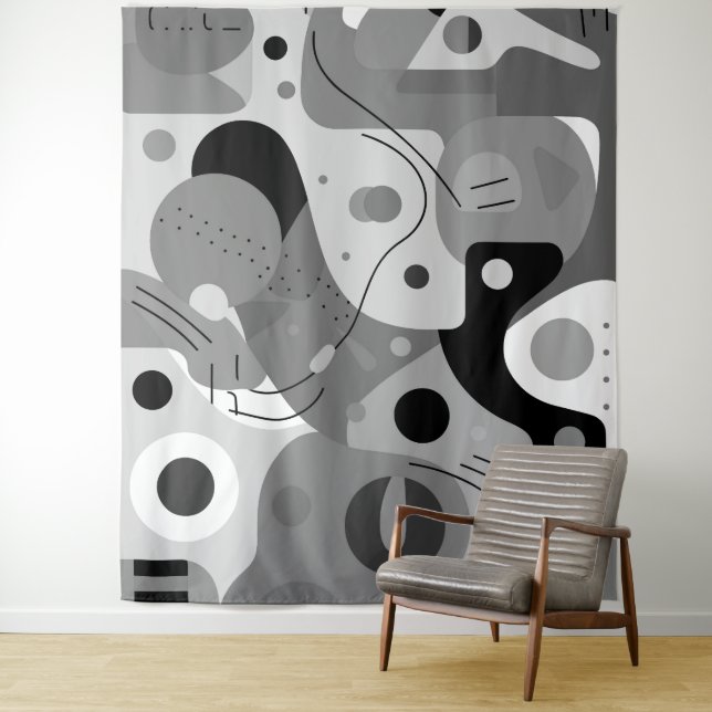 Gray white black, whimsical shapes modern design tapestry (In Situ)