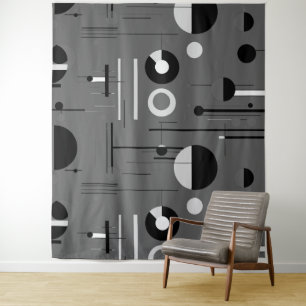 Gray white black, whimsical shapes modern design tapestry