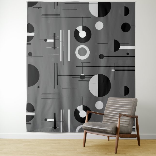 Gray white black, whimsical shapes modern design tapestry (In Situ)