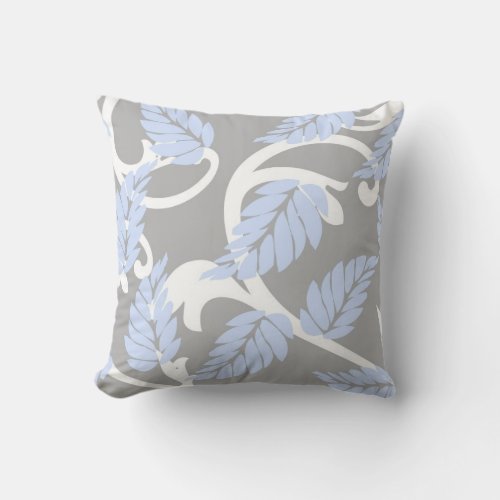 Gray White Blue Elegant Swirl Throw Pillow