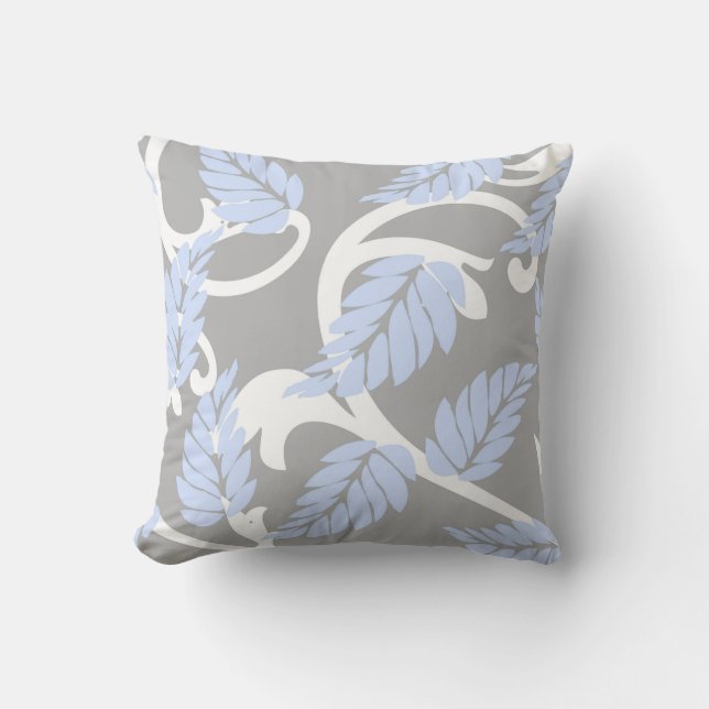Gray White Blue Elegant Swirl Throw Pillow (Front)