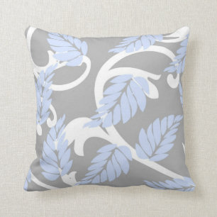 Gray White Blue Elegant Swirl Throw Pillow