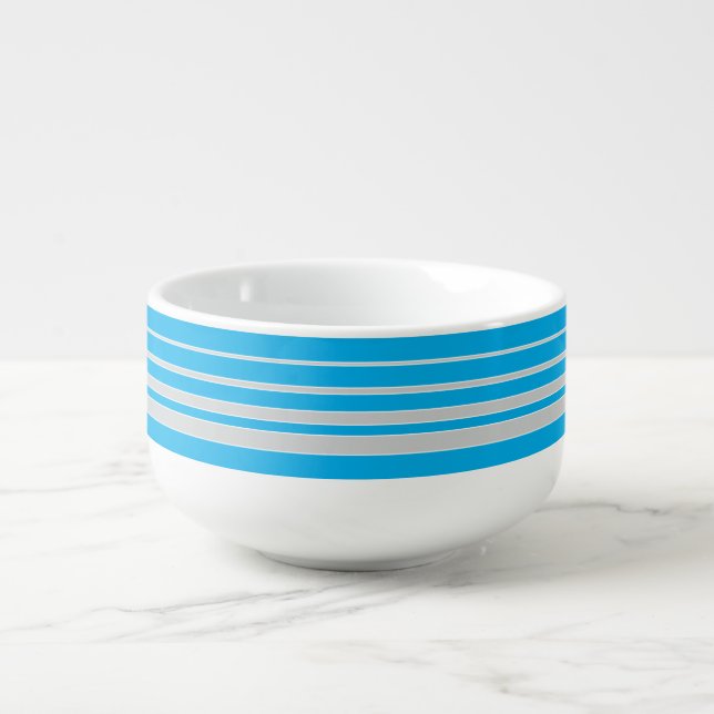 gray, white & blue  soup mug (Front)