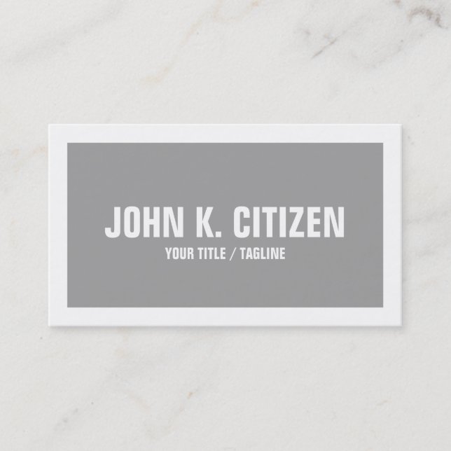 Gray & White Bold Text Wide Border Business Card (Front)