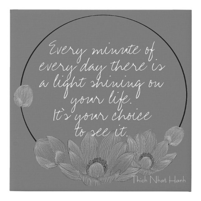 Gray & White Buddhist Quote Inspirational Faux Canvas Print (Front)