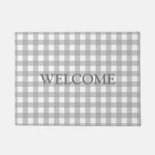 Gray White Buffalo Lumberjack Plaids Welcome Doormat