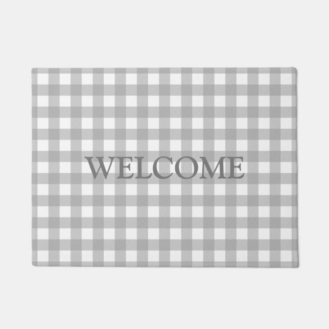 Gray White Buffalo Lumberjack Plaids Welcome   Doormat (Front)