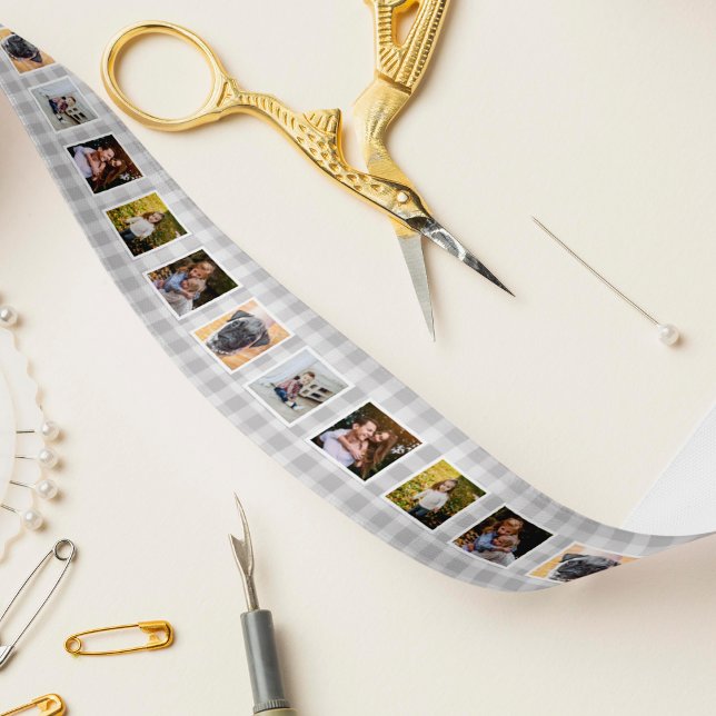 Gray & White Buffalo Plaid Photo Satin Ribbon (Creator Uploaded)