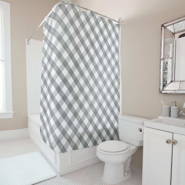 Gray & White Buffalo Plaid Shower Curtain (In Situ)