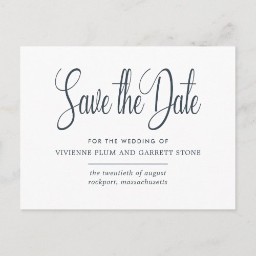 Gray  White Calligraphy Wedding Save the Date Invitation Postcard