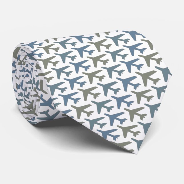 Gray White Captain Airplane Tie (Rolled)