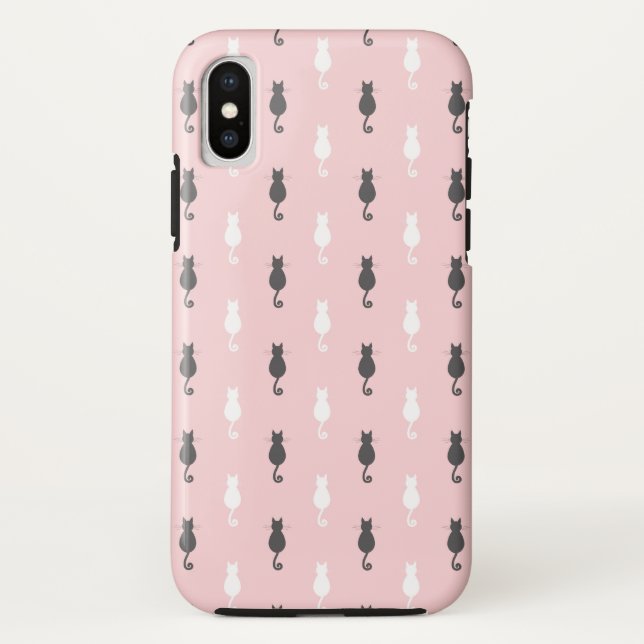 Gray & White Cat Silhouette Pattern Pink Case-Mate iPhone Case (Back)