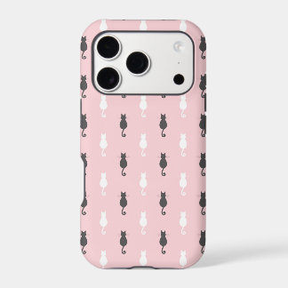 Gray & White Cat Silhouette Pattern Pink iPhone 17 Pro Case