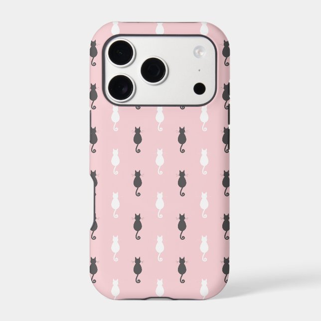 Gray & White Cat Silhouette Pattern Pink Iphone Case (Back)