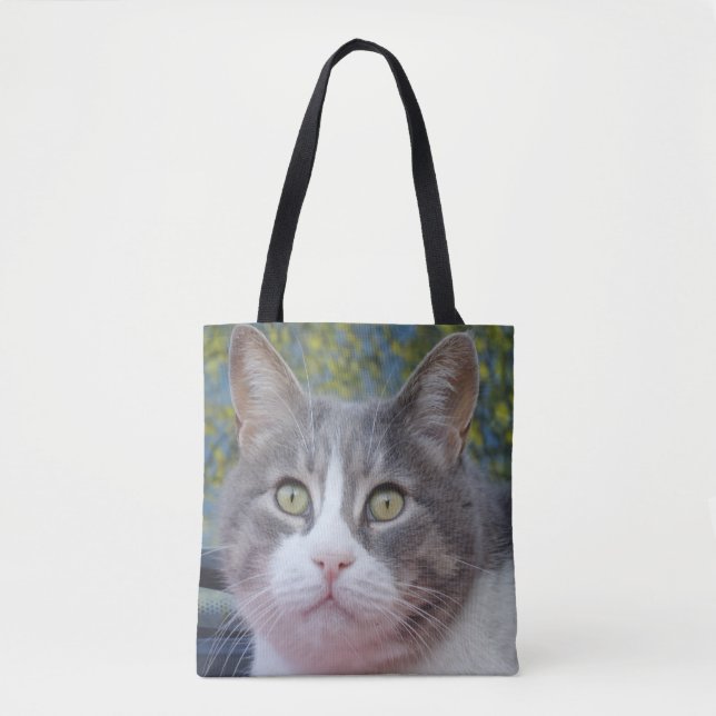 Gray White Cat Tote Bag (Front)