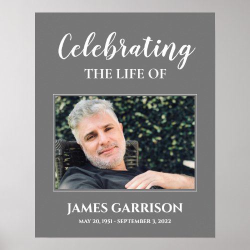 Gray White Celebration Of Life with Photo Funeral Poster