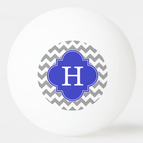 Gray White Chevron Cobalt Blue Quatrefoil Monogram Ping_Pong Ball