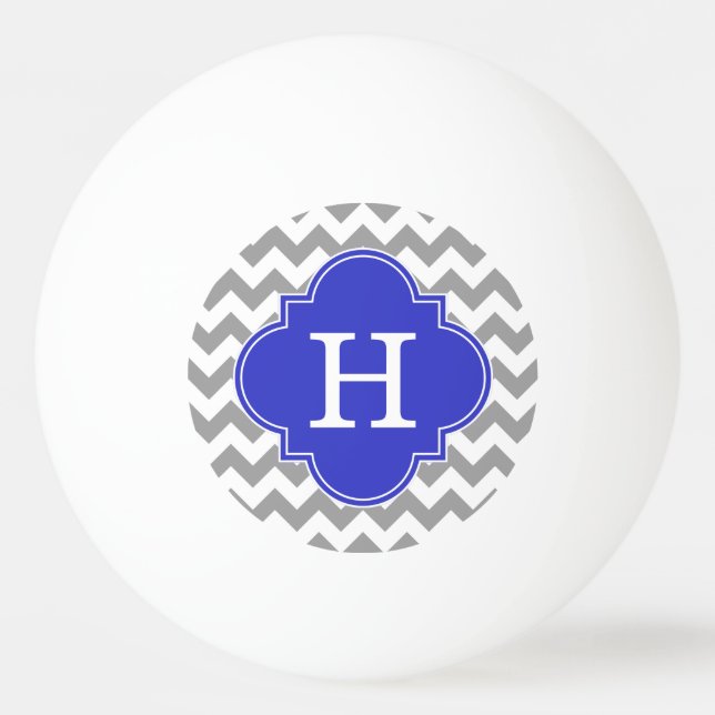 Gray White Chevron Cobalt Blue Quatrefoil Monogram Ping-Pong Ball (Front)