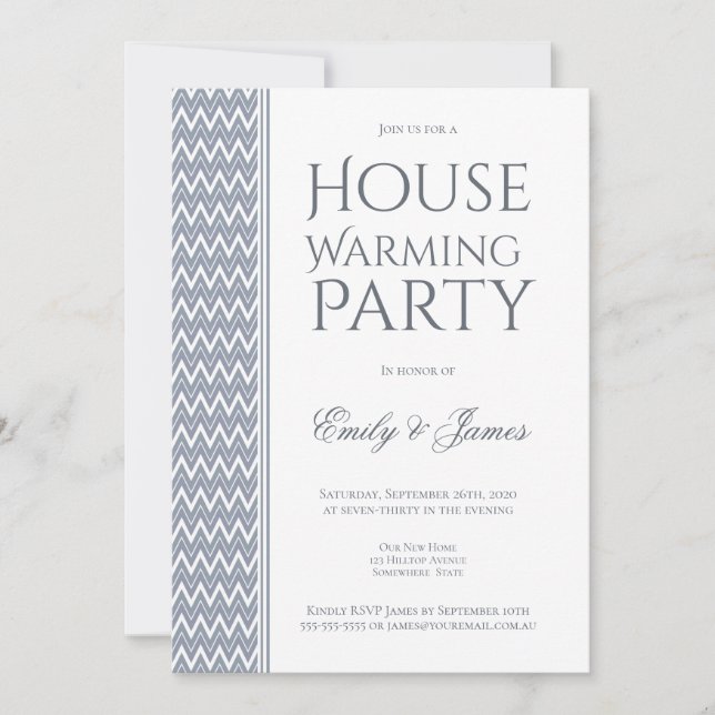 Gray White Chevron Housewarming Party Invitation (Front)