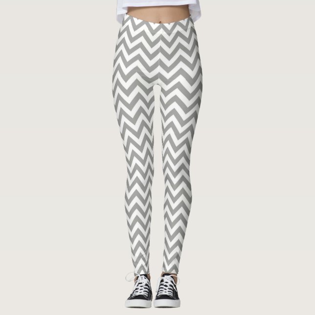 Gray White Chevron Leggings (Front)