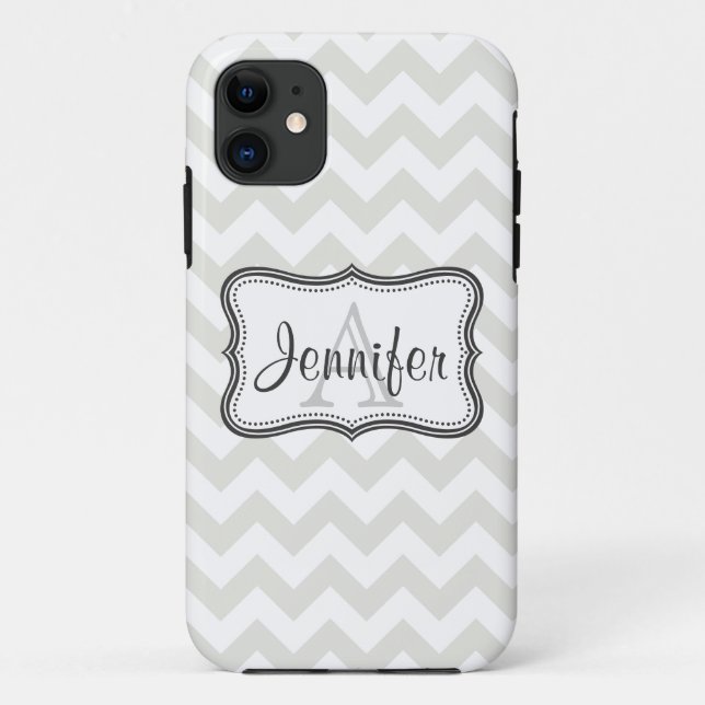 Gray & White Chevron Monogram iPhone 5 Case-Mate iPhone Case (Back)