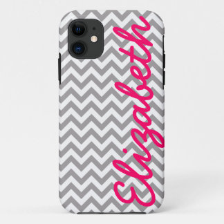Gray White Chevron Pattern iPhone 11 Case