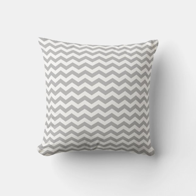 Gray White Chevron Zigzag Pattern Throw Pillow (Front)