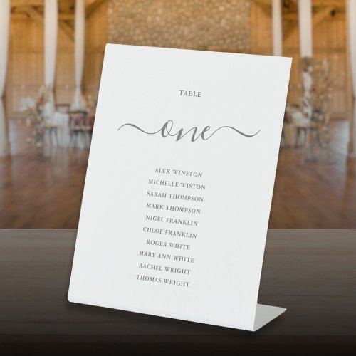 Gray White Chic Script Table Number Seating Chart Pedestal Sign