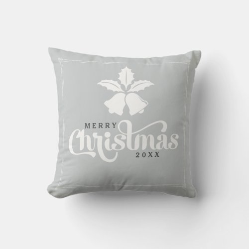 Gray  White Christmas Text  Bells Illustration Throw Pillow