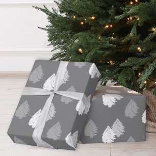 Gray White Christmas Tree Pattern Wrapping Paper