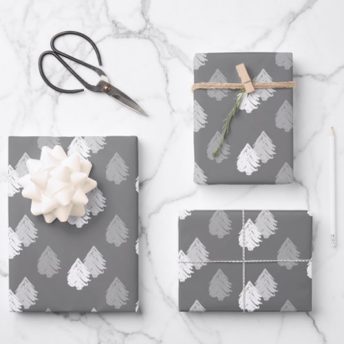 Gray White Christmas Tree Pattern Wrapping Paper Sheets