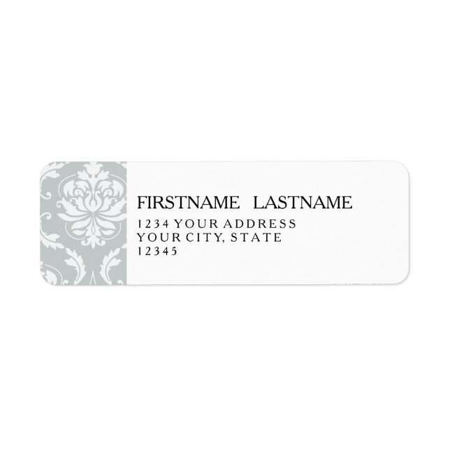 Gray White Classic Damask Pattern Label (Front)