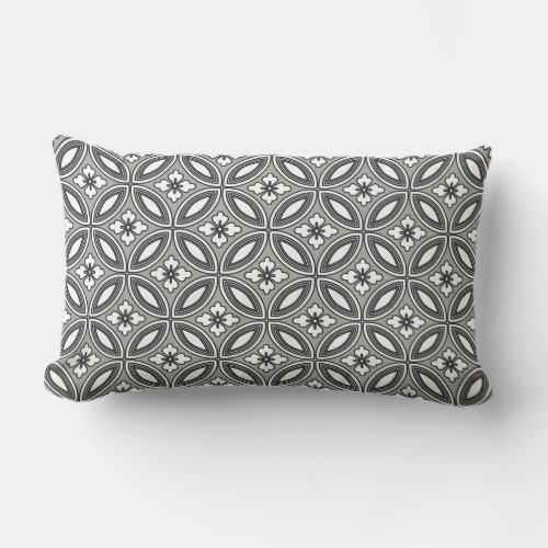 Gray  White Classic Floral Tile Pattern Lumbar Pillow