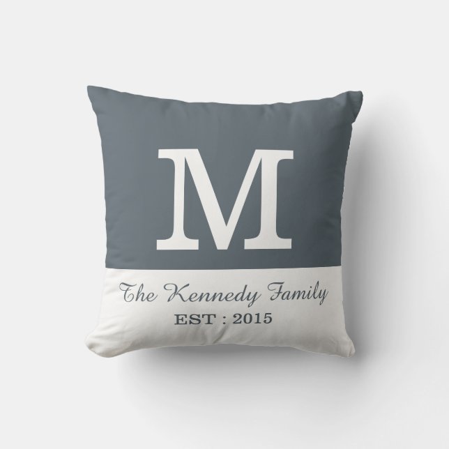Gray White Color Block Reversible Family Monogram Throw Pillow (Front)