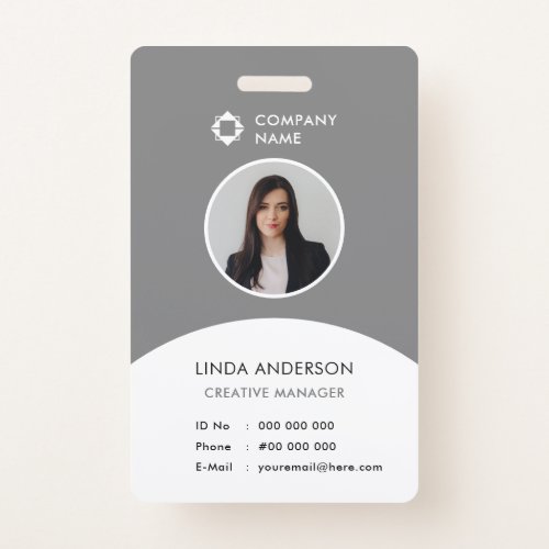 Gray White Company Logo Employee Photo ID Classy Badge