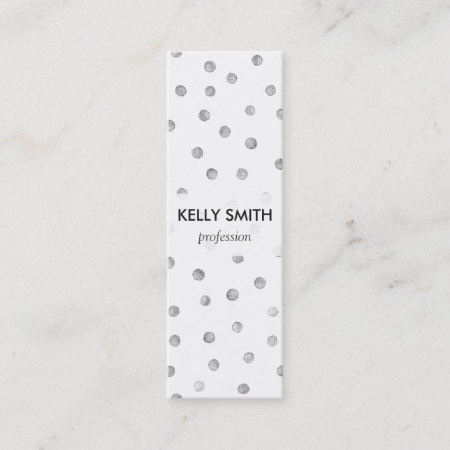 Gray White Confetti Dots Pattern Mini Business Card (Front)