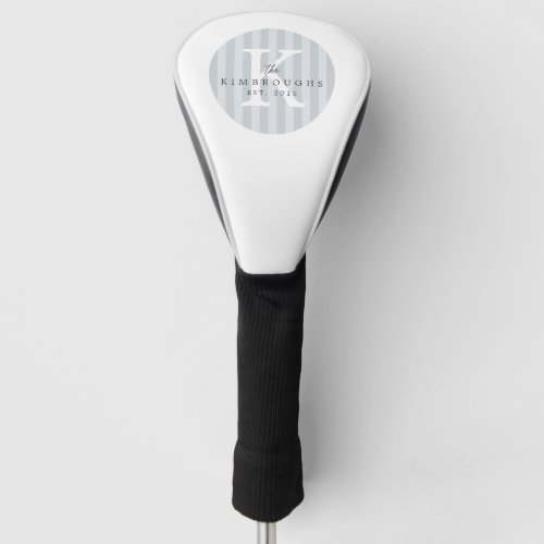 Gray White Custom Striped Circle Family Monogram Golf Head Cover