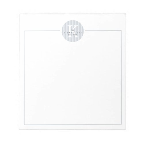 Gray White Custom Striped Circle Family Monogram Notepad