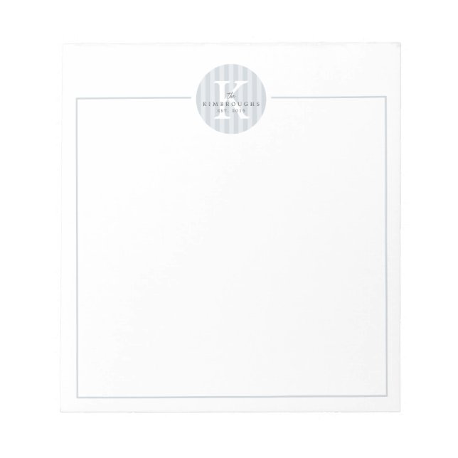 Gray White Custom Striped Circle Family Monogram Notepad (Front)